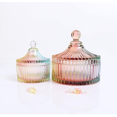 BOYE Wholesale Rainbow Color Iridescent Large Glass Candle Jars with Lids